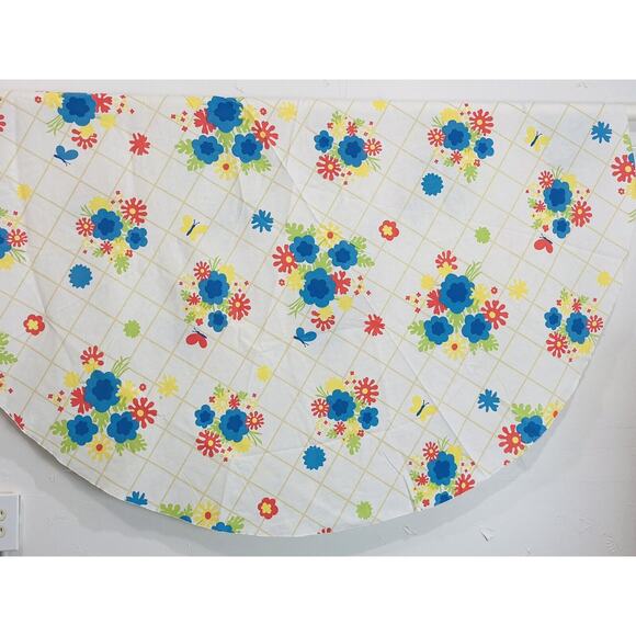 1960s Mod Retro Flower Power Table cloth Round Butterfly Blue Red Yellow 68" Che - Picture 2 of 14